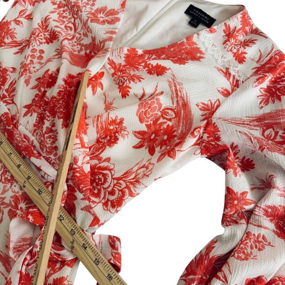 Tahari Arthur S. Levine Red & White Floral Wrap Dress Size 6 Long Sleeve. - Picture 14 of 16